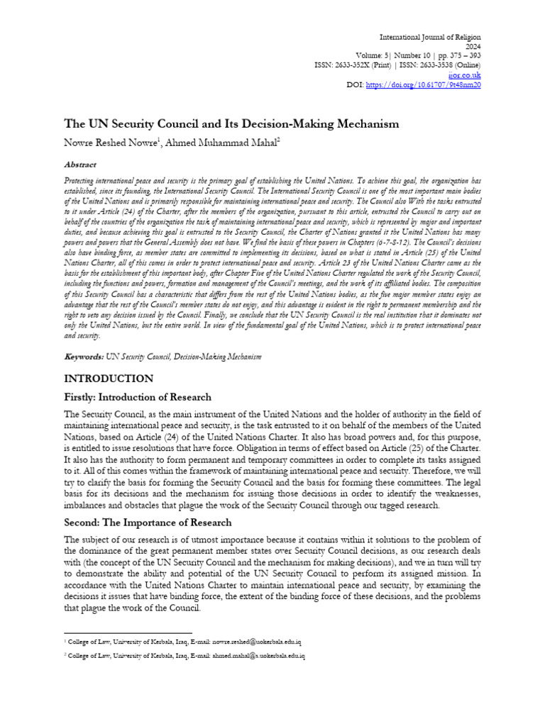 The UN Security Council and Its Decision-Making Me | PDF | United ...