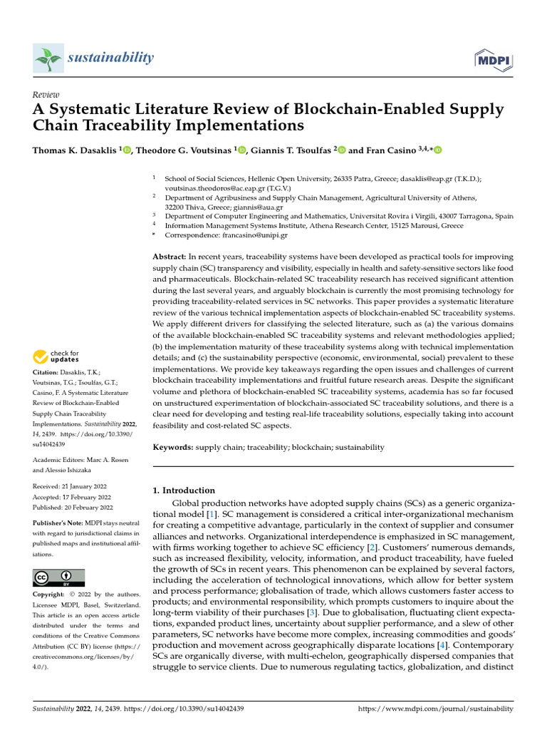 A Systematic Literature Review of Blockchain-Enabled Supply Chain ...