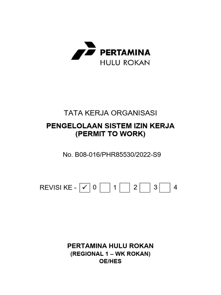 TKO Pengelolaan Sistem Izin Kerja (Permit To Work) | PDF