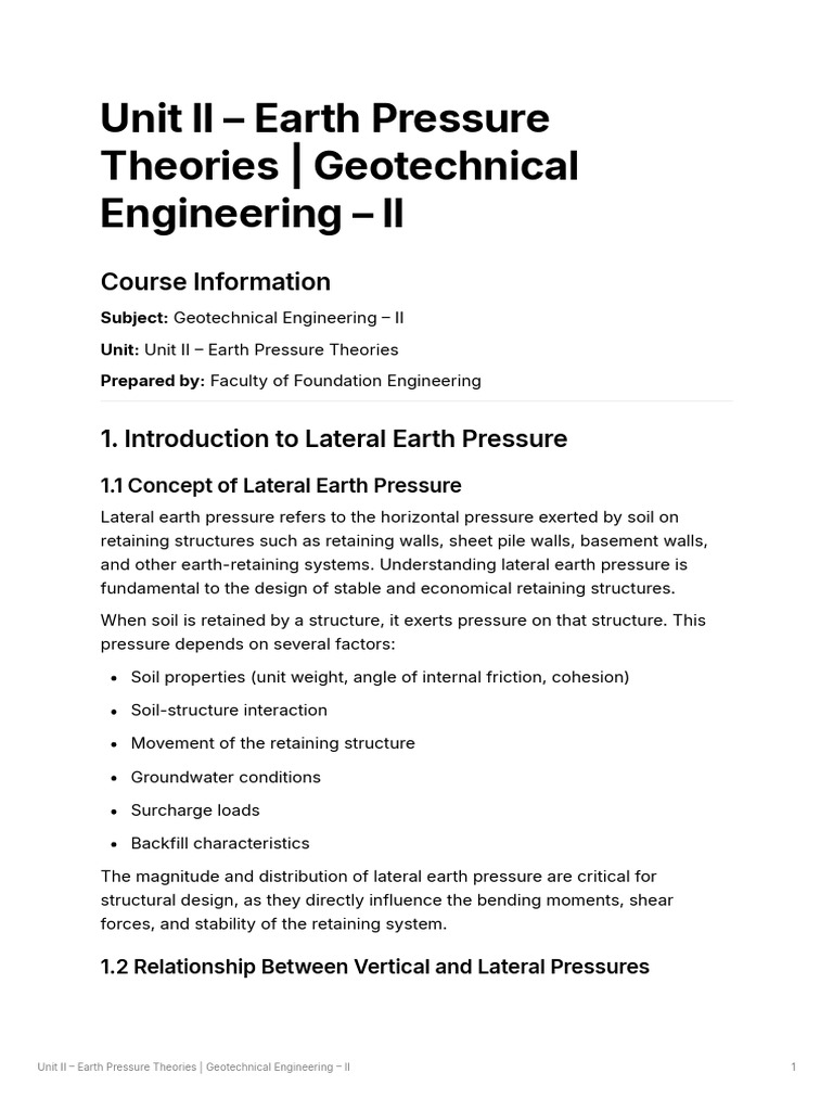 Unit II Earth Pressure Theories Geotechnical Engineering II | PDF ...