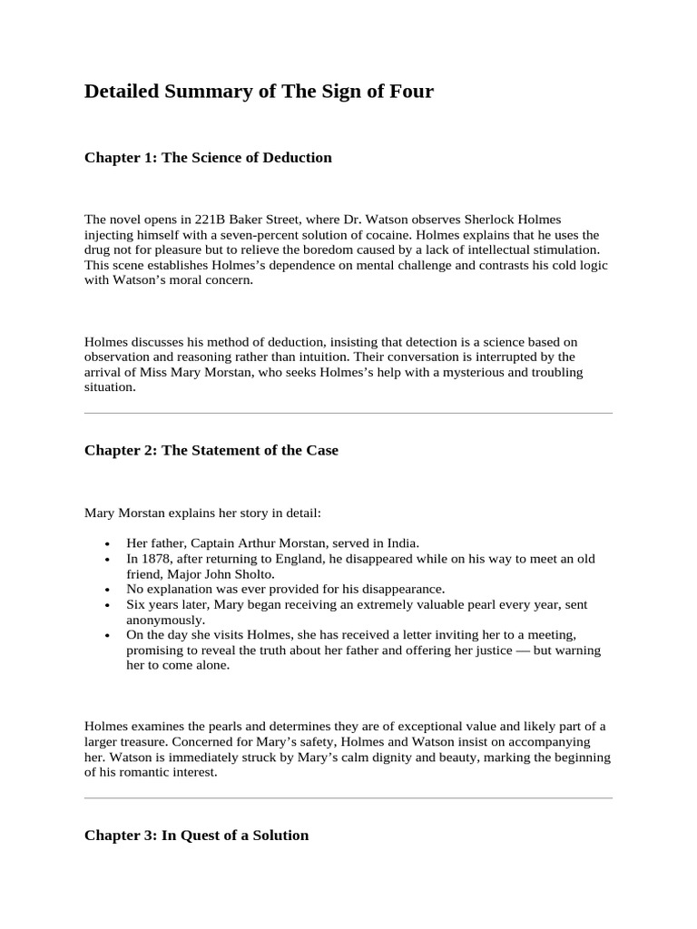 Summary of The Sign of Four by Sir Arthur Conan Doyle | PDF | The Sign ...