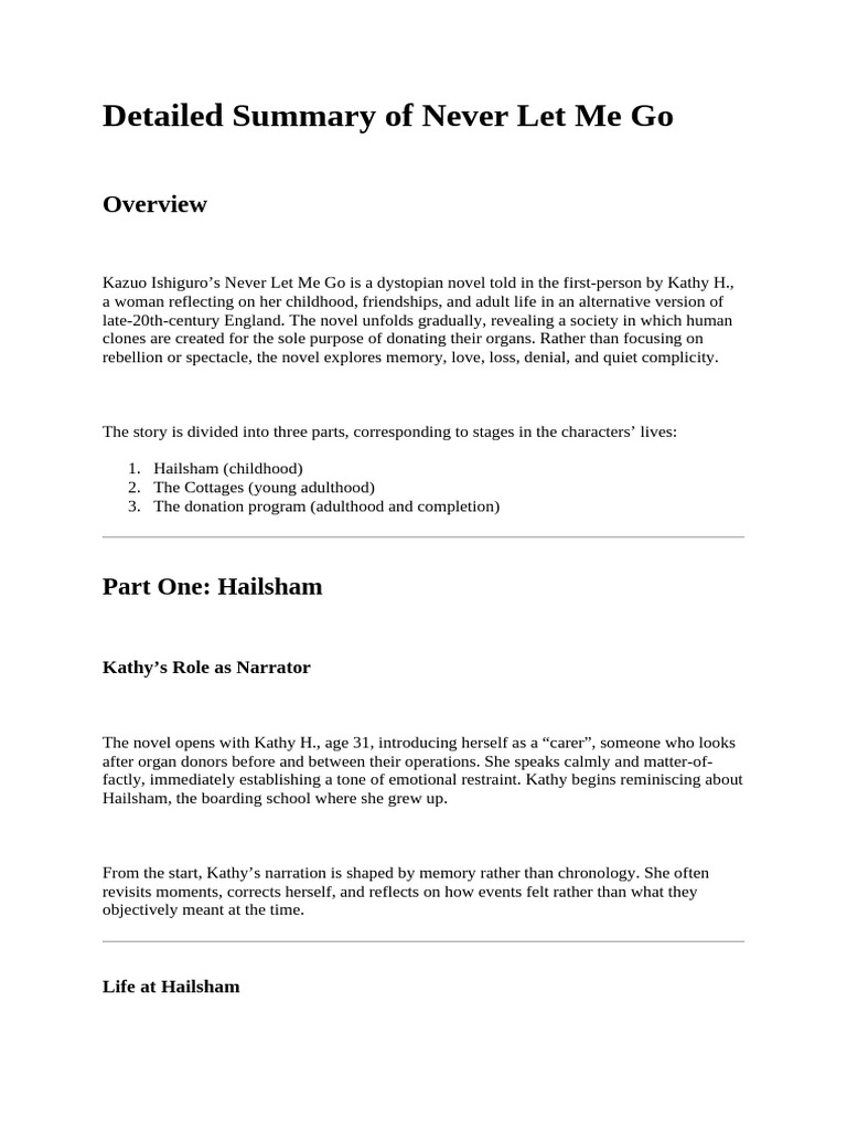 Summary of Kazuo Ishiguro’s Never Let Me Go | PDF | Behavioural ...