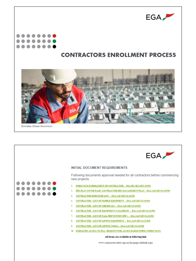 EGA Contractors Enrollment - Safety Requirements | PDF