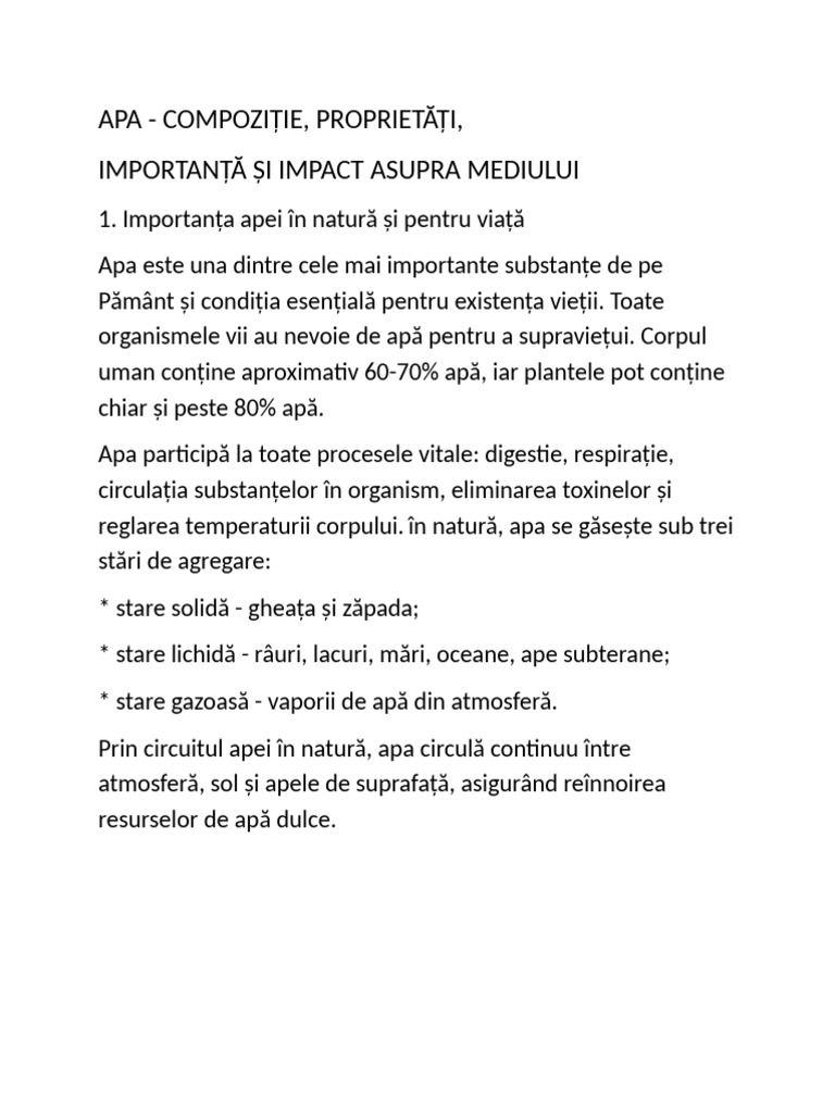 Proprietatile Apei | PDF