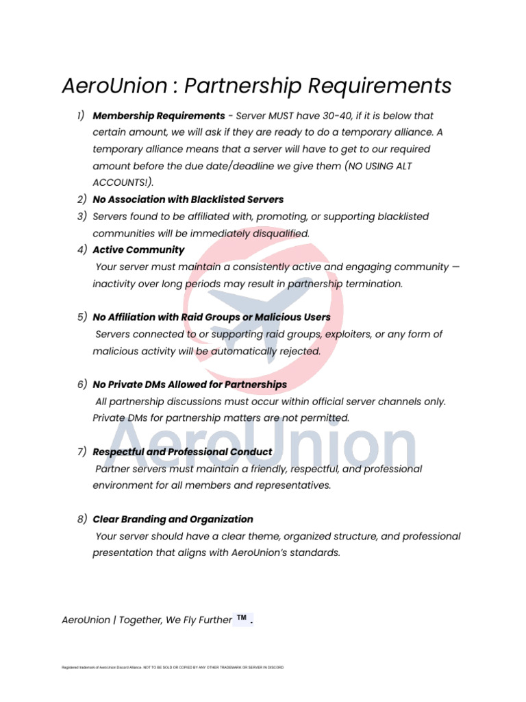 AeroUnion - Partnership Requirements | PDF