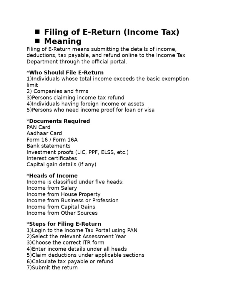 Filing of E-Return (Income Tax | PDF | Capital Gain | Payments