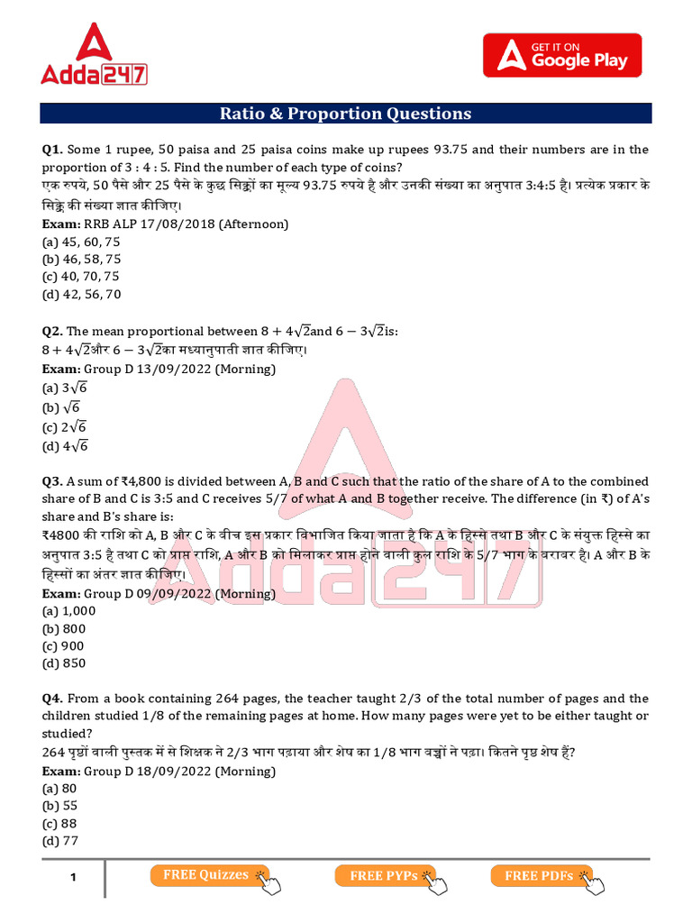 Ratio & Proportion Questions | PDF
