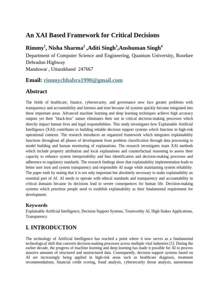 An XAI Based Framework For Critical Decisions | PDF | Artificial ...
