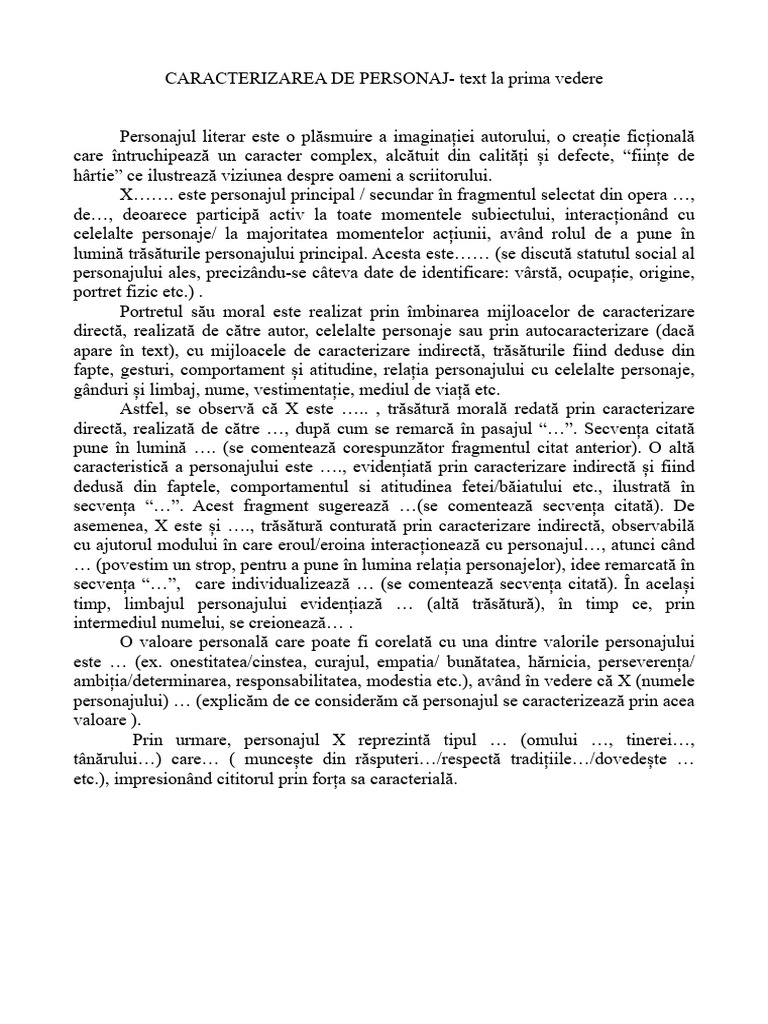 Caracterizare de Personaj - en | PDF