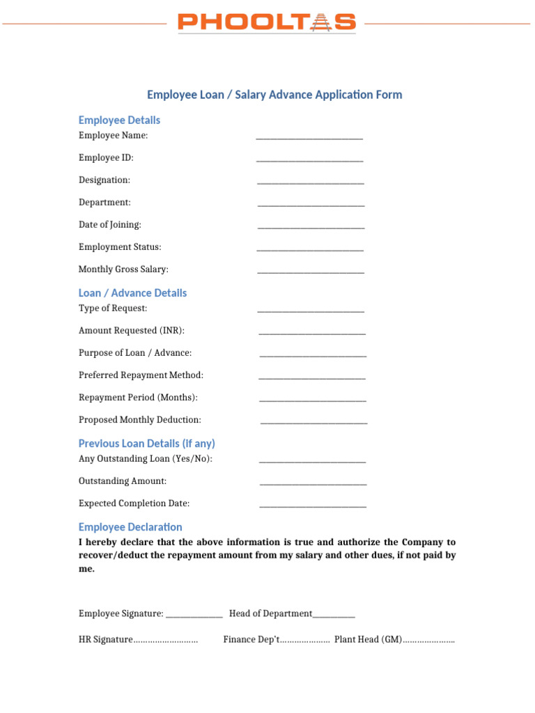 Employee Loan Application Form | PDF