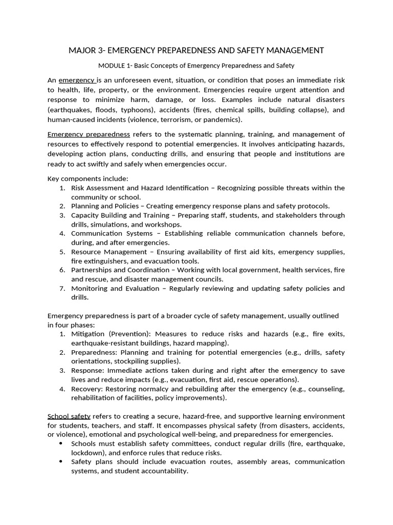 Module 1 Emergency Preparedness | PDF | Emergency Management | Emergency