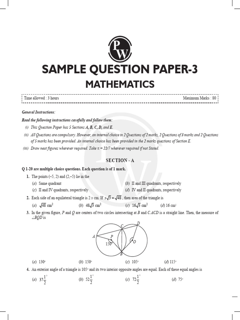 Sample Paper 3 | PDF | Triangle | Area