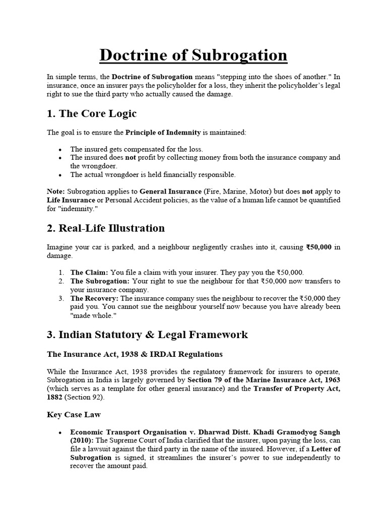 Doctrine of Subrogation | PDF | Insurance | Subrogation