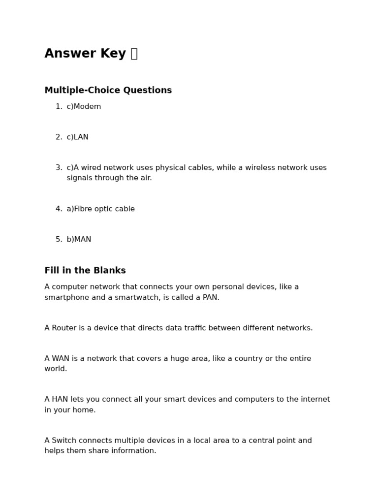 Answer Key ? Computer Unit 1 Worksheet No.1 Grade 8 | PDF | Computer ...