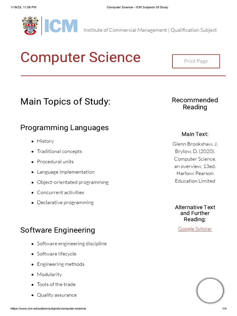 Computer Science - ICM Subjects of Study | PDF | Computer Science ...