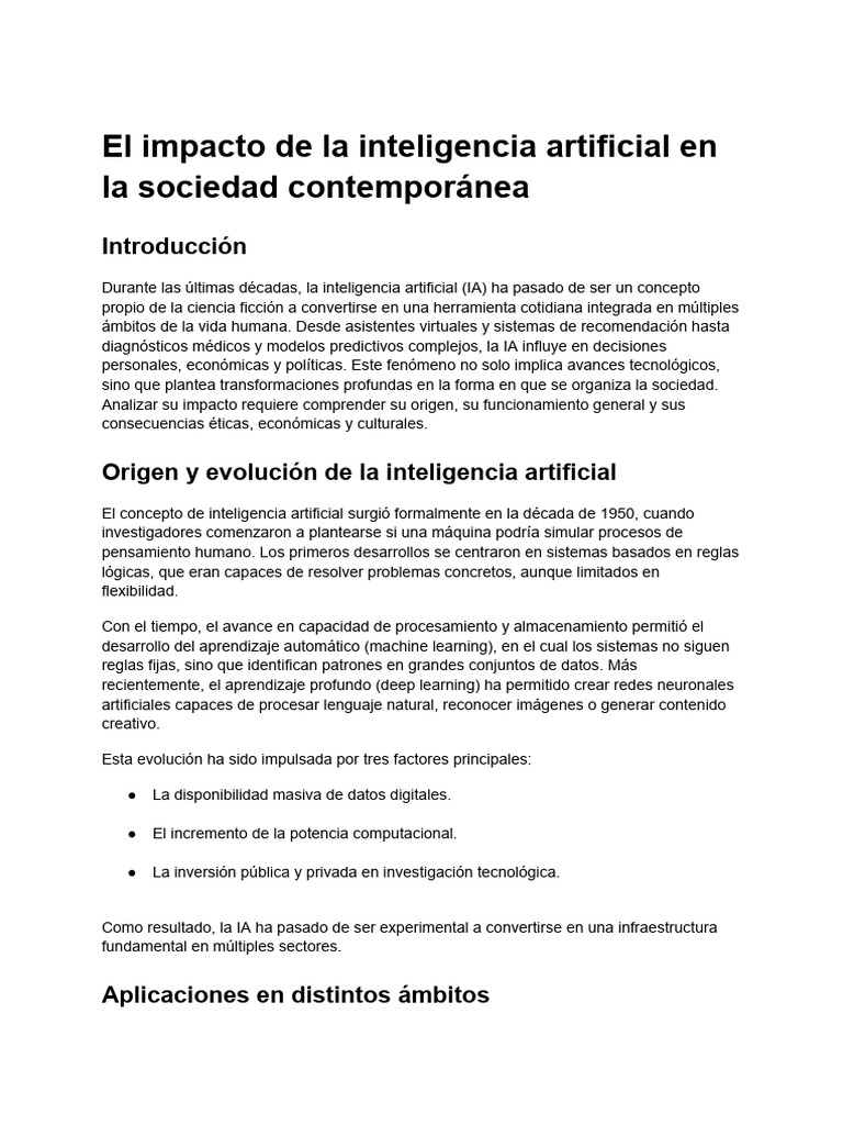 El Impacto de La Inteligencia Artificial en La Sociedad Contemporánea ...