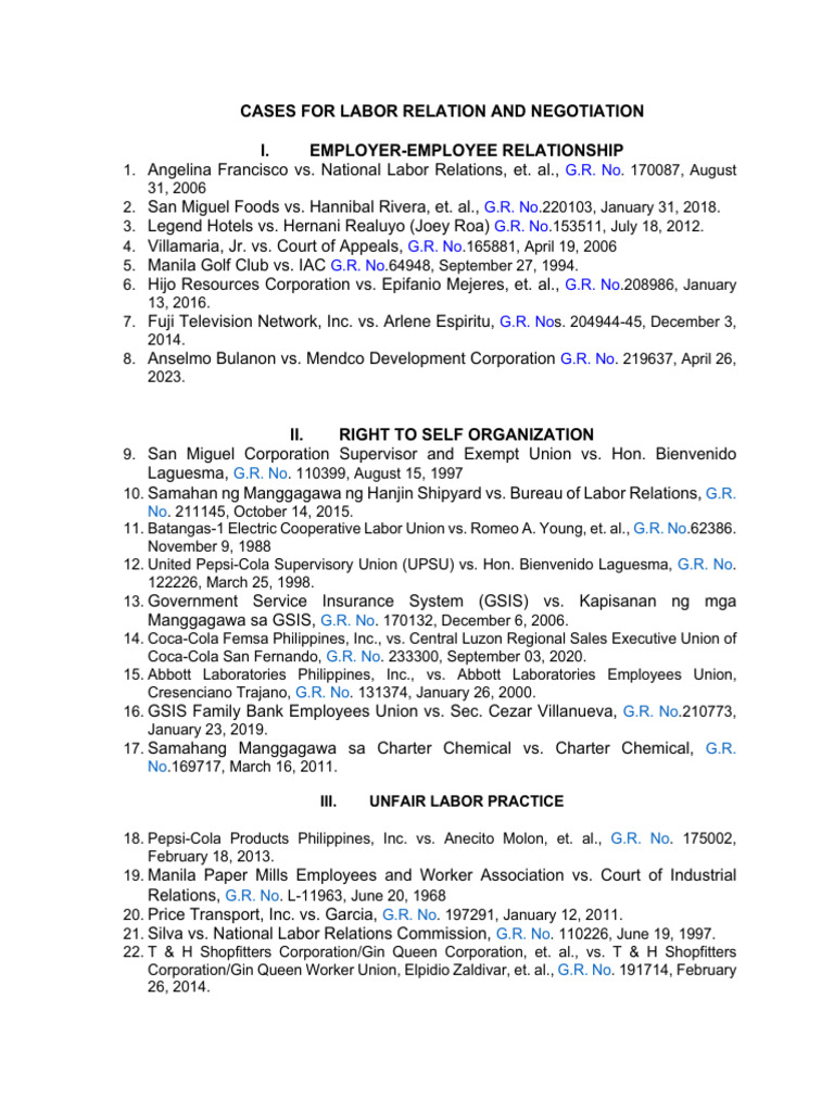 Cases for Labor Relation and Negotiation | PDF | Philippines | Economy ...