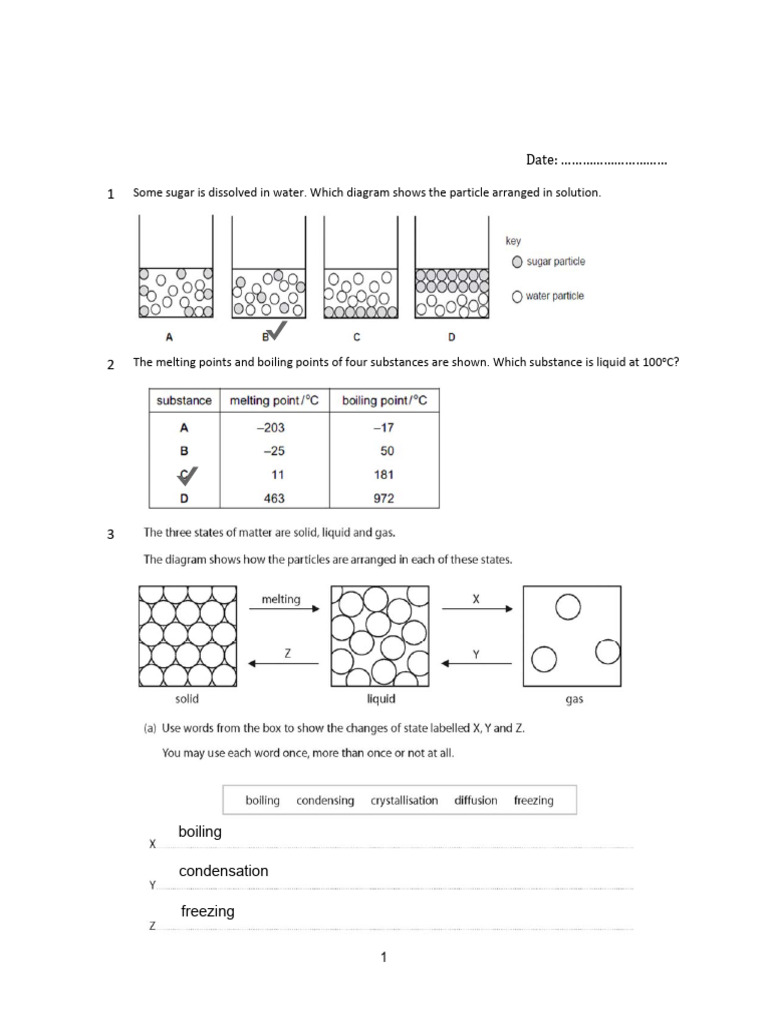 Particulate Nature of Matter - Workbook Answer Key | PDF