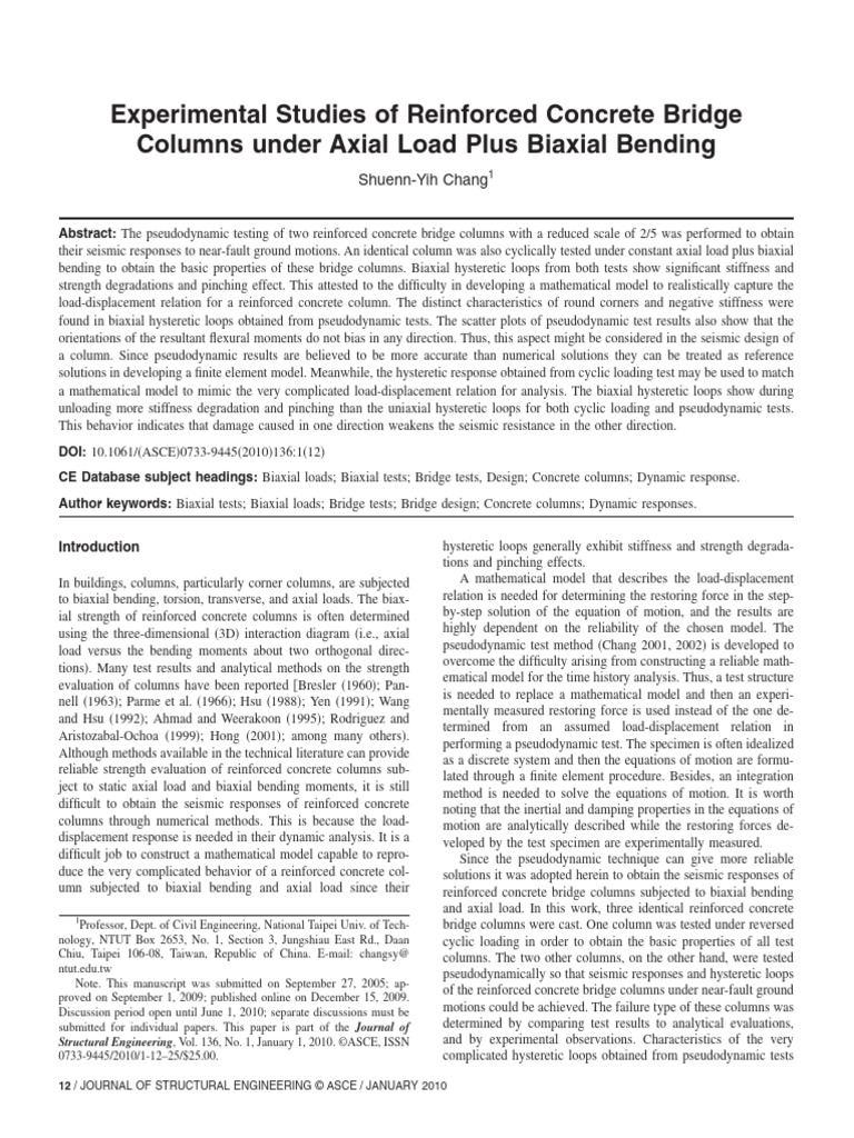 Experimental Studies of Reinforced Concrete Bridge Columns Under Axial ...