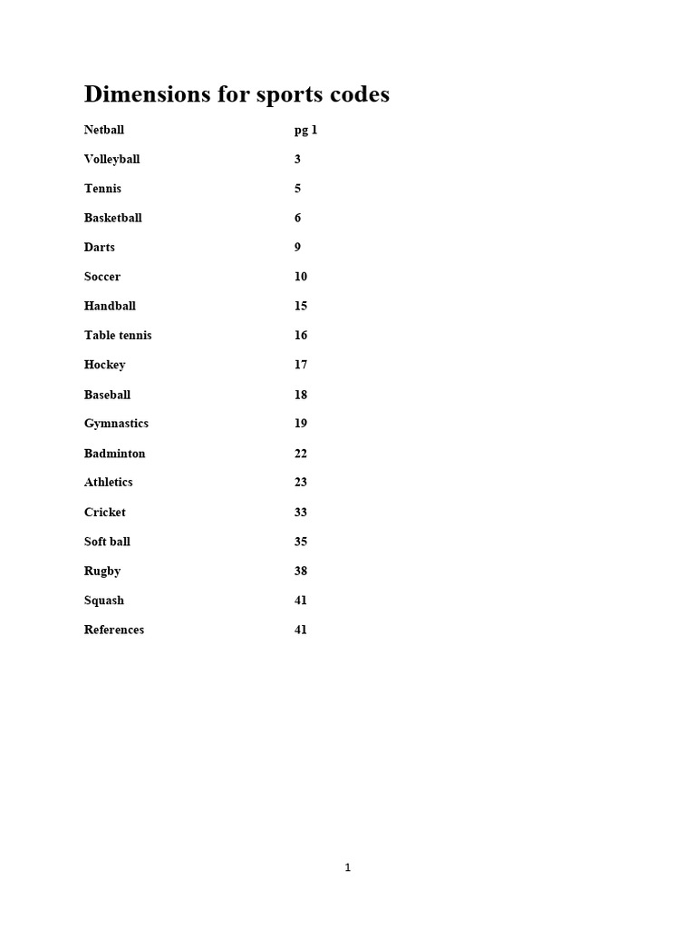 Dimensions For Sports Codes | PDF | Baseball Field | Track And Field
