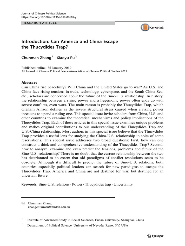 Can America and China Escape the Thucydides Trap | PDF | Peloponnesian ...