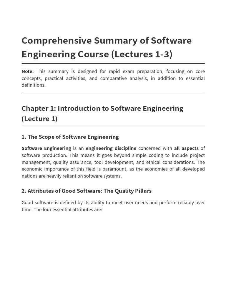 SWE Engineering Summary en | PDF | Agile Software Development | Software