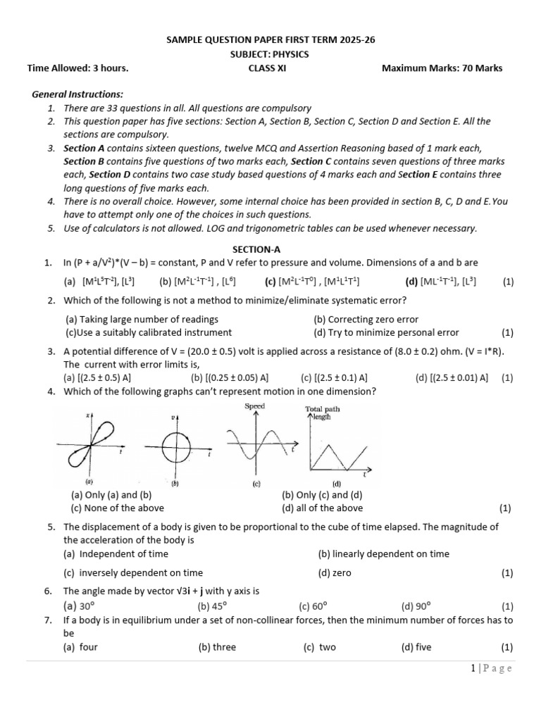 Phy Sample Paper | PDF | Force | Acceleration