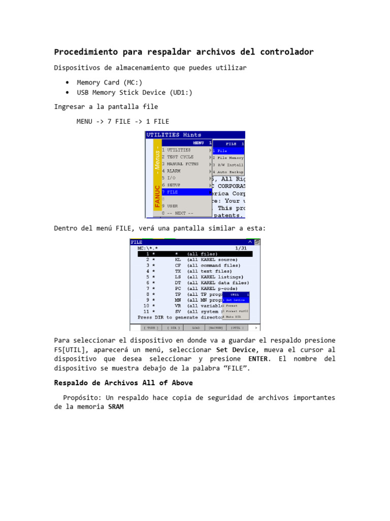 Procedimiento para Respaldar Archivos Del Controlador | PDF
