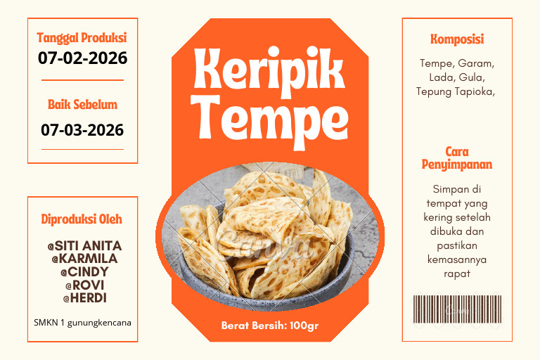 Oranye Dan Krem Minimalis Label Produk Keripik Tempe - 20260205 ...