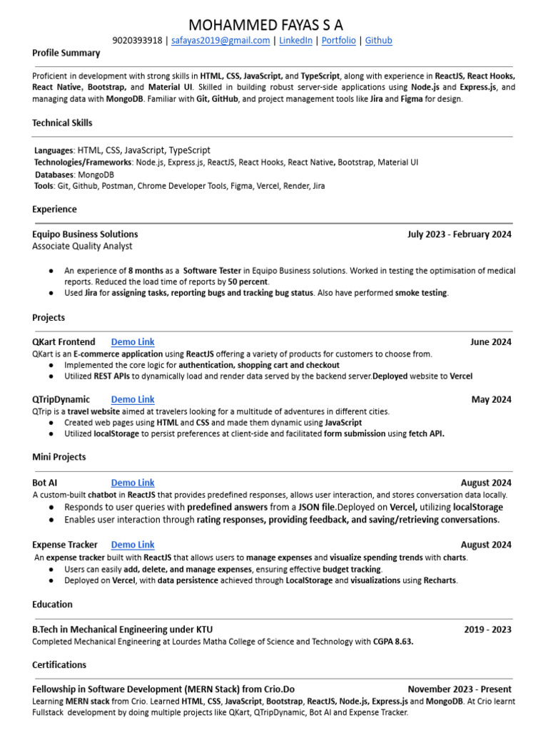 FAYAS CV 2 November 2024 | PDF | Java Script | Information Technology