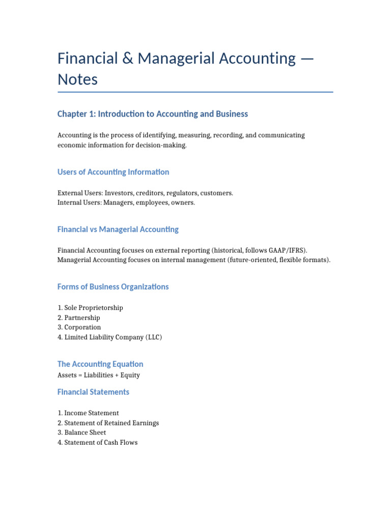 Financial and Managerial Accounting Notes | PDF