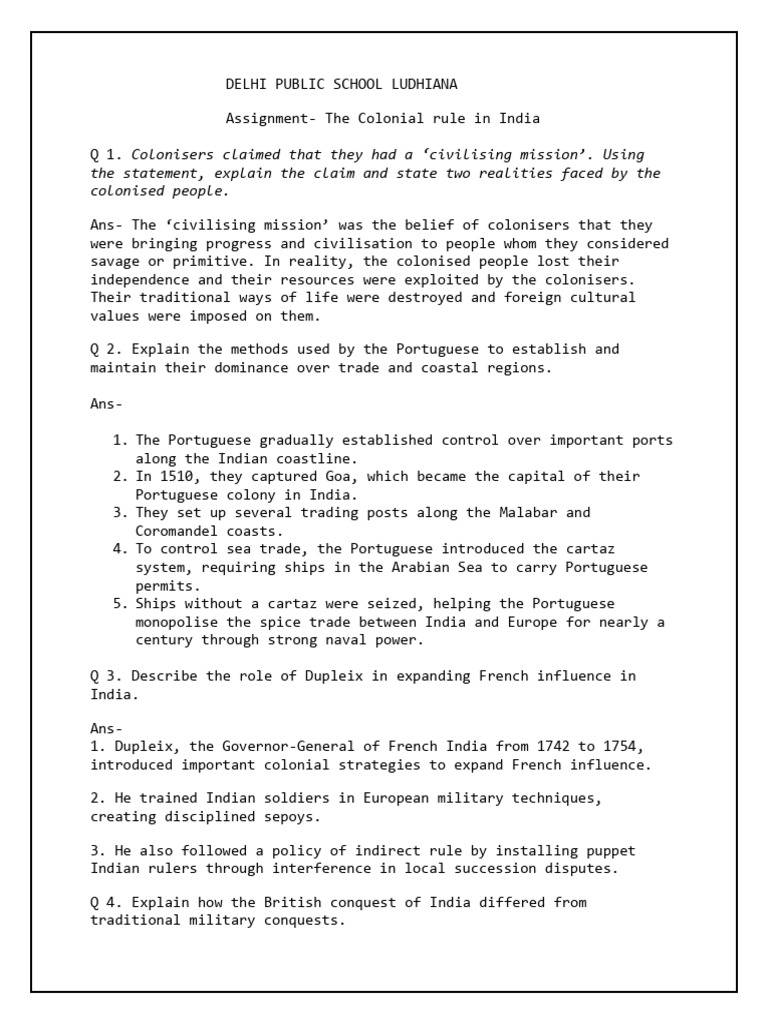 AssignmentVIII The Colonial Rule in India | PDF | Indian Rebellion Of 1857