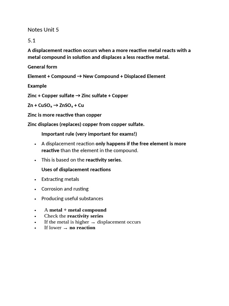 Notes Unit 5 | PDF | Reactivity (Chemistry) | Metals