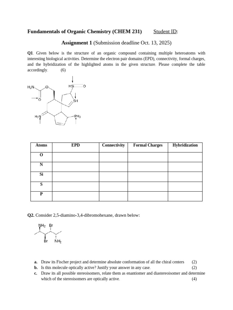 CHEM 231 Assignment 1 - 2025 | PDF | Chirality (Chemistry) | Organic ...