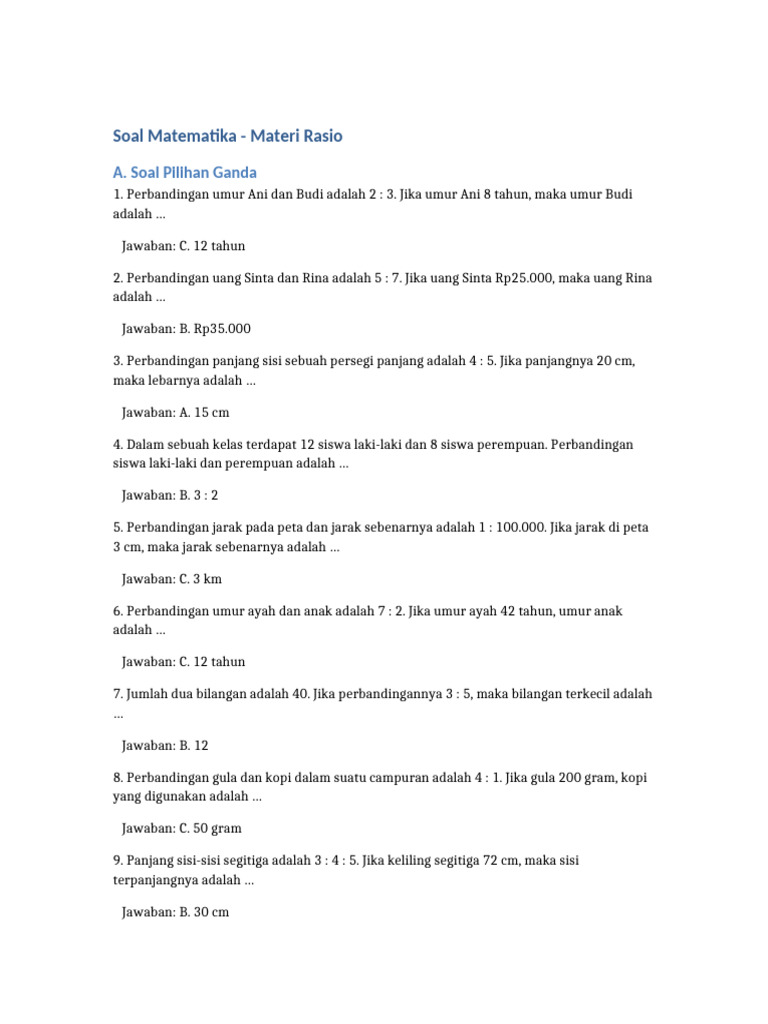 Soal Matematika Materi Rasio | PDF
