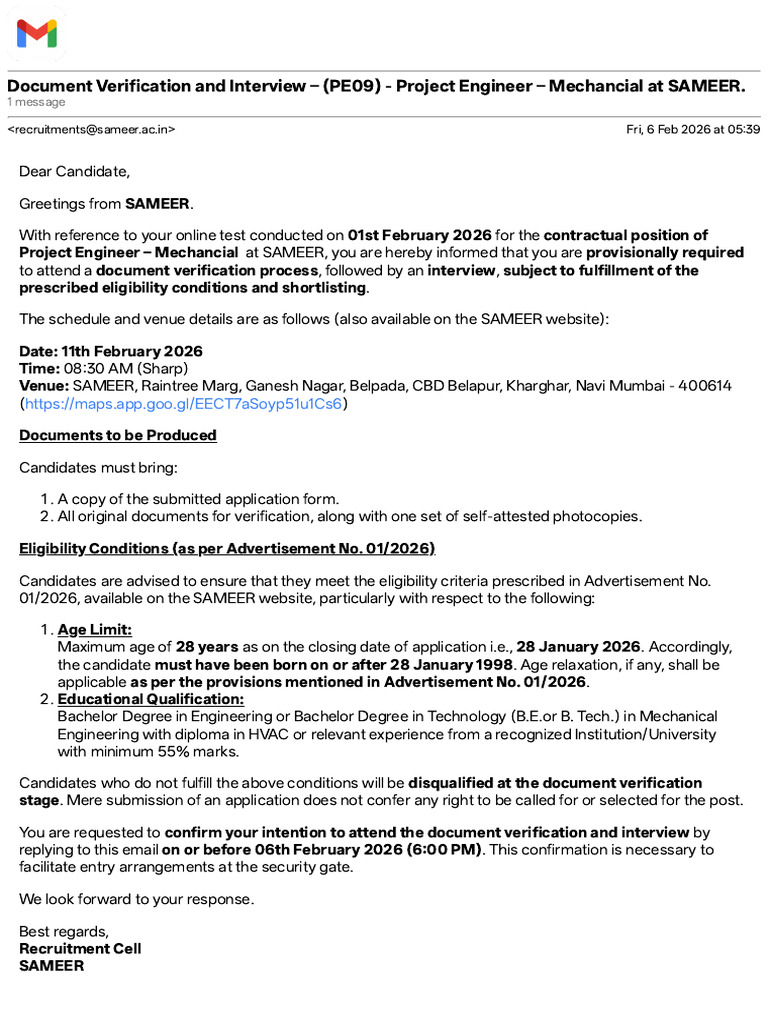 Gmail - Document Verification and Interview - (PE09) - Proj... | PDF
