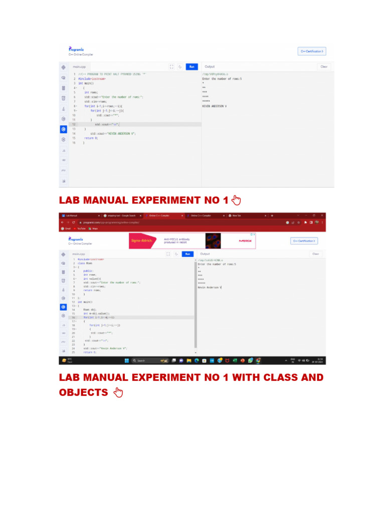 Lab Manual Experiment No 1 c++ | PDF