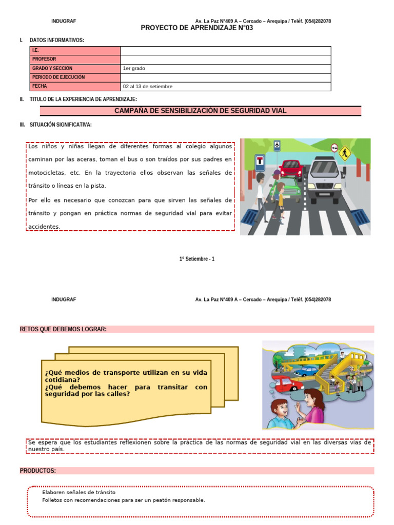 1° Grado - Proyecto de Aprendizaje N°03 - Setiembre | PDF ...