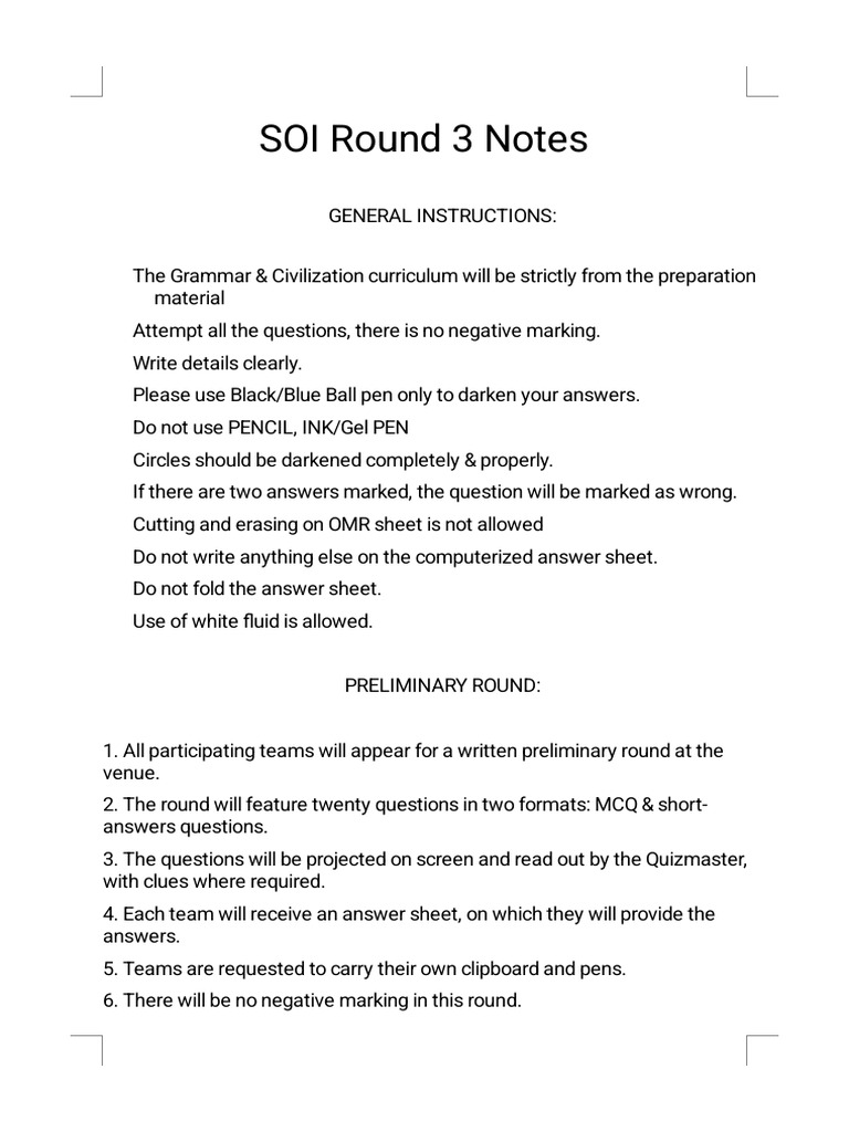 SOI Round 3 Notes | PDF