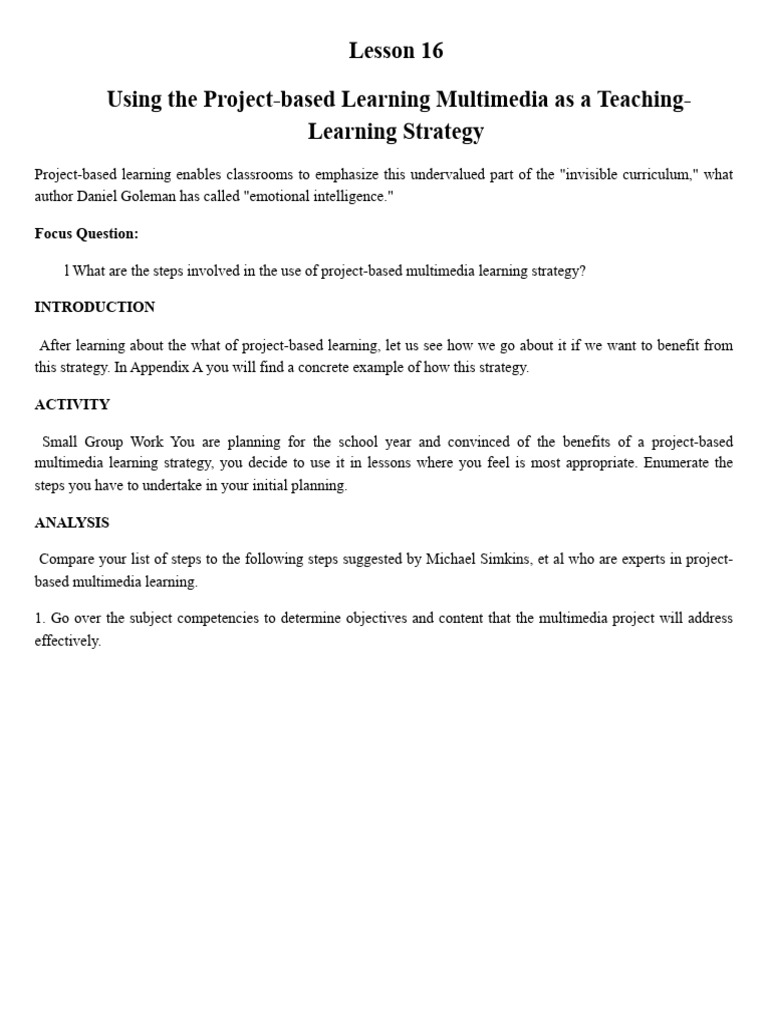 Lesson 16 | PDF | Multimedia | Project Based Learning