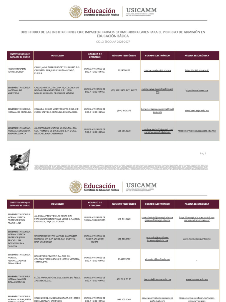 Directorio Instituciones Cursos Ext 2026-2027 | PDF | México | Politica ...