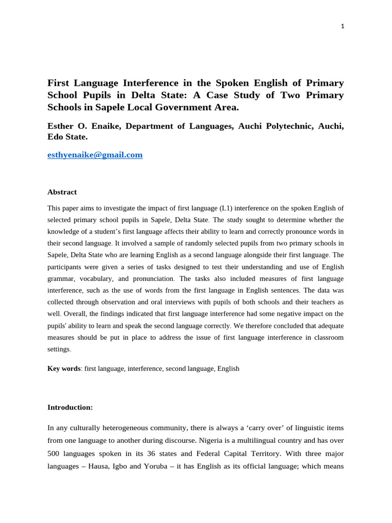 First Language Interference in The Spoken English (AutoRecovered) | PDF ...