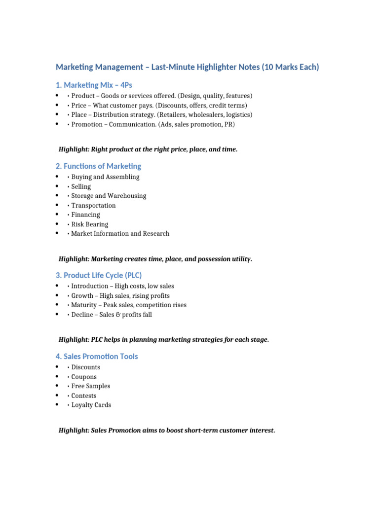 Marketing Management Last Minute Notes | PDF