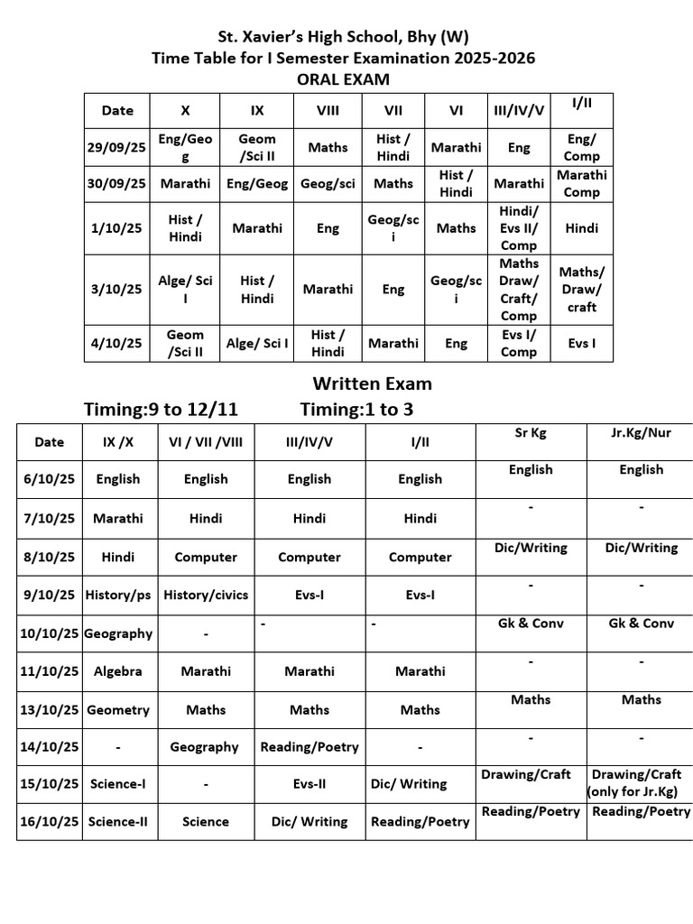 I Term Time Table | PDF | Mathematics