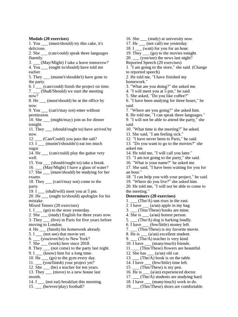 Modals Grammar Exercises | PDF
