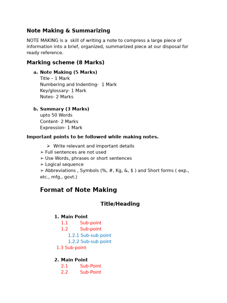 Note Making and Summarising | PDF