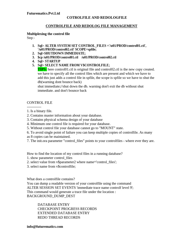 1.controlfile and Redologfile Management | PDF | Databases | Computer ...