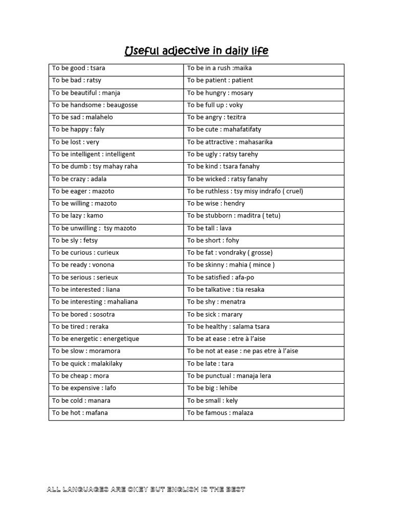 Useful Adjective in Daily Life | PDF