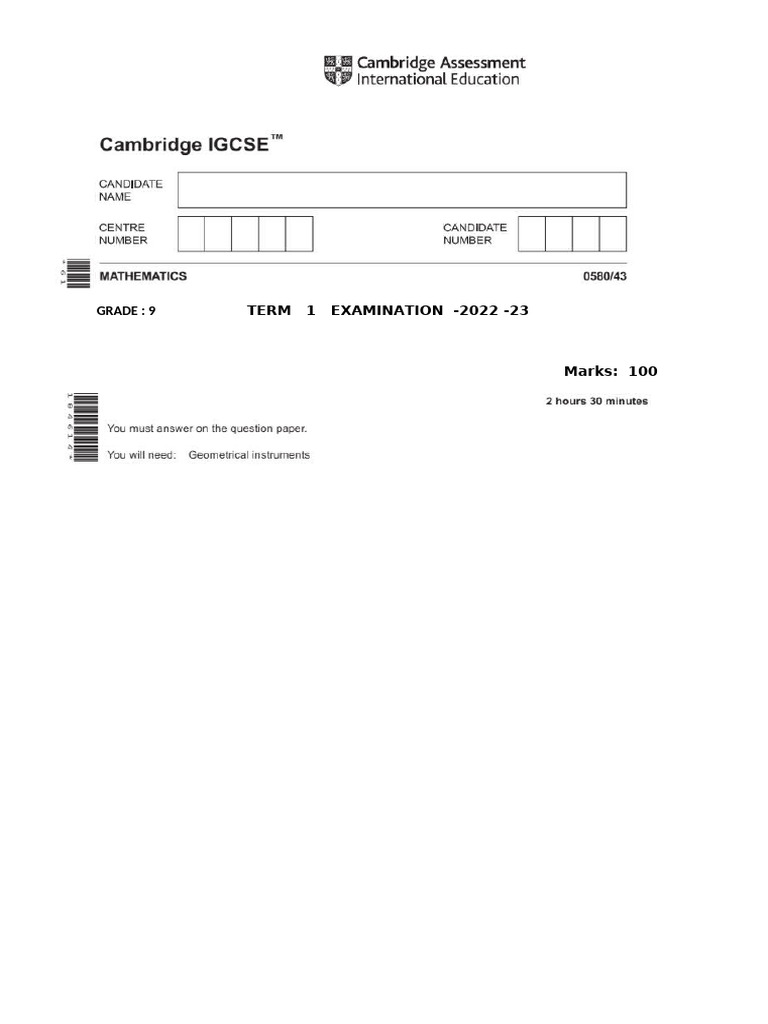 Grade 9 Term 1 2022 Math | PDF