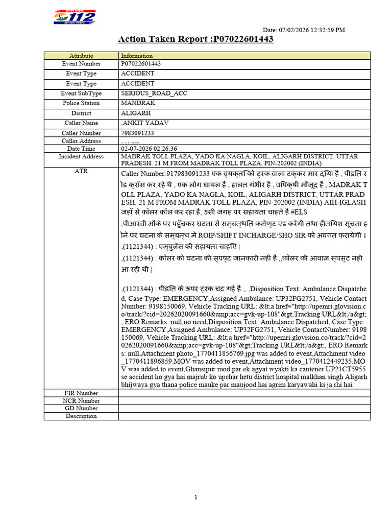 ATR Report P07022601443 | PDF